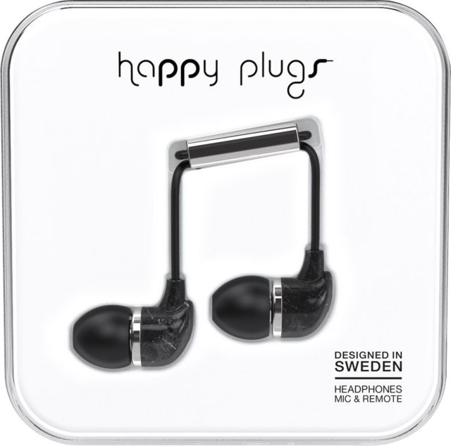 Happy Plugs In-Ear Earbuds with Mic - Black Marble - ONLINE ONLY