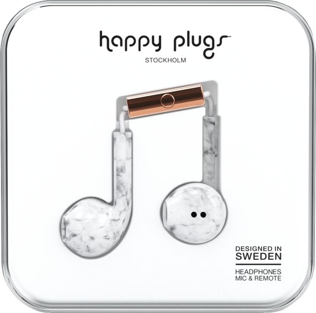 Happy Plugs Earbuds Plus with Mic - White Marble - ONLINE ONLY